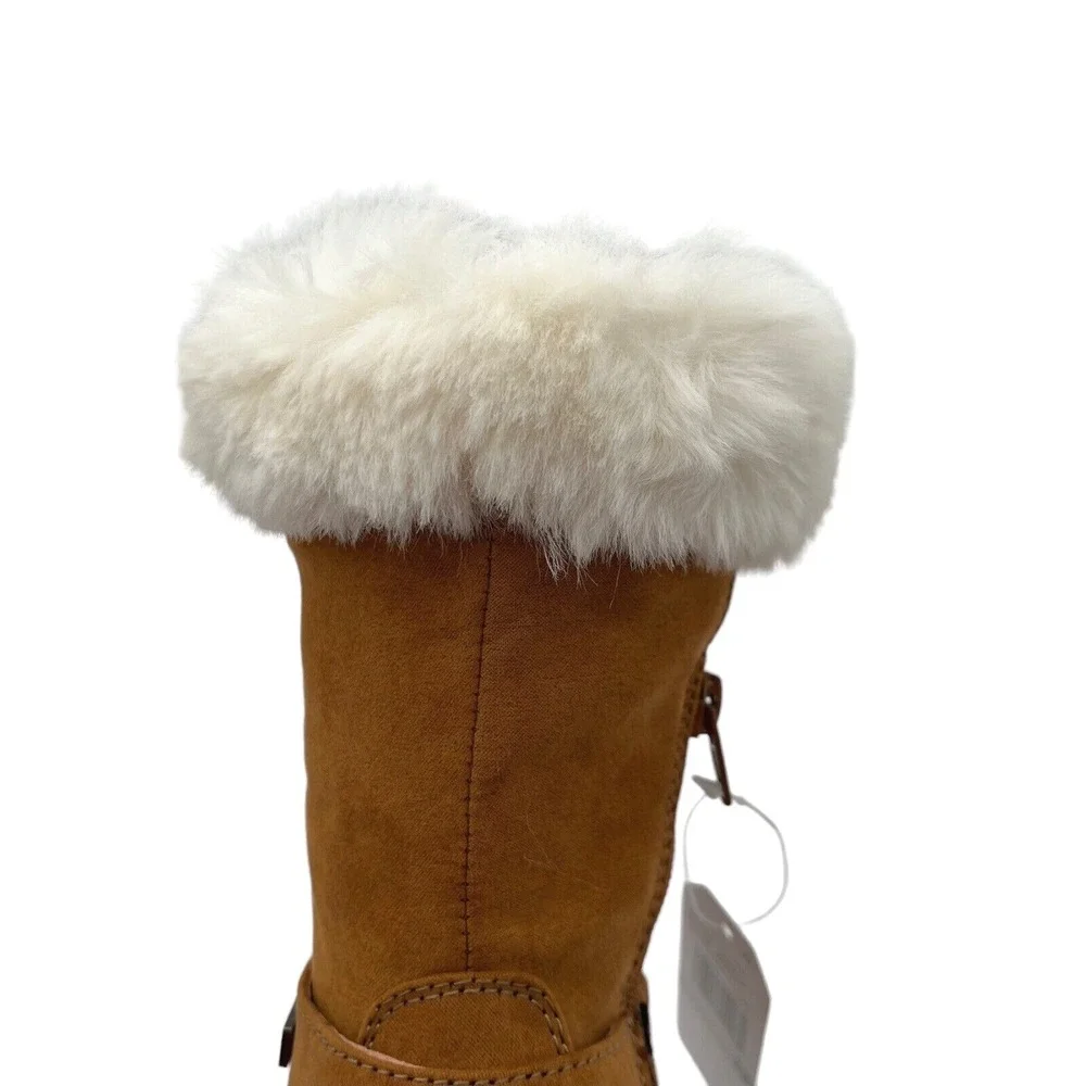 Nautica Little Girls Fashion‎ Tall Boots Size 13 Brown Vegan Suede Faux Fur Trim